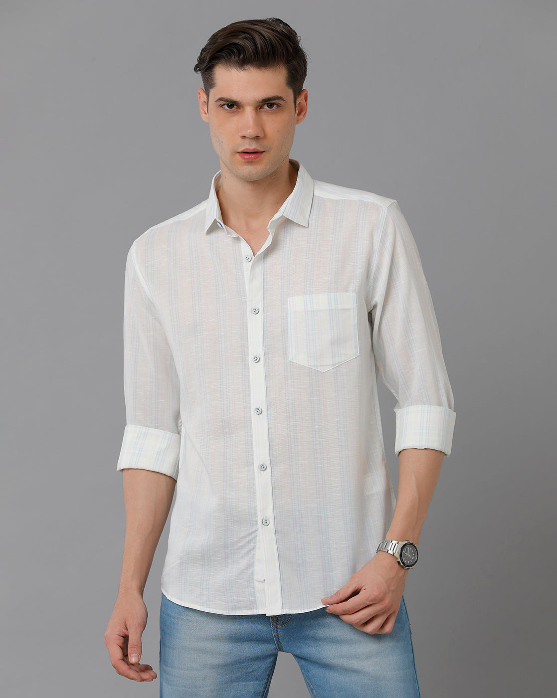 White striped casual shirt for men