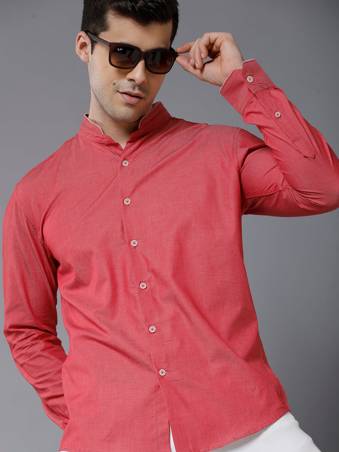 Pink mandarin collar shirt