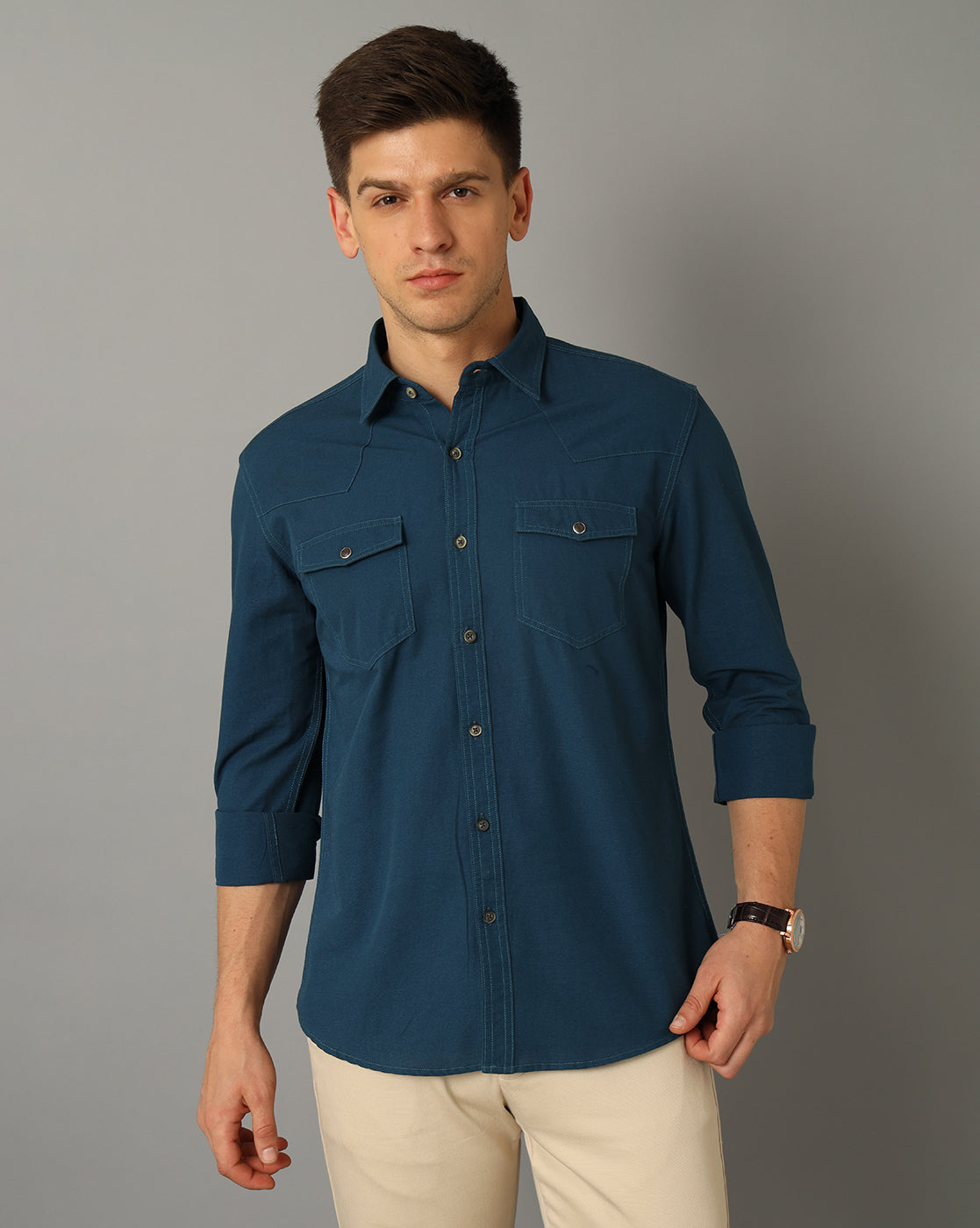 Sapphire blue double pocket shirt