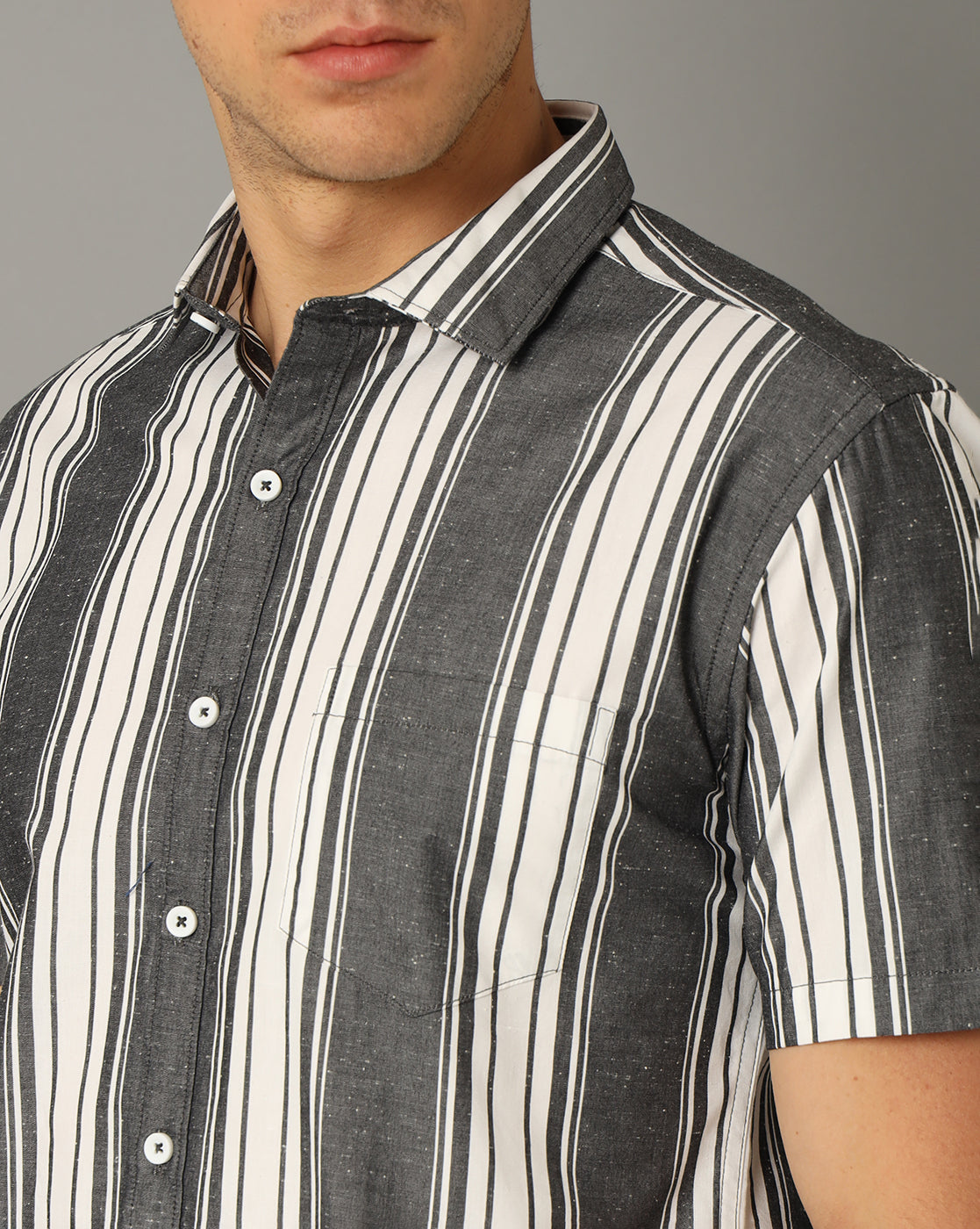 Vertical striped half sleeve shirt