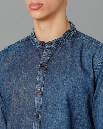 Blue mandarin collar denim shirt