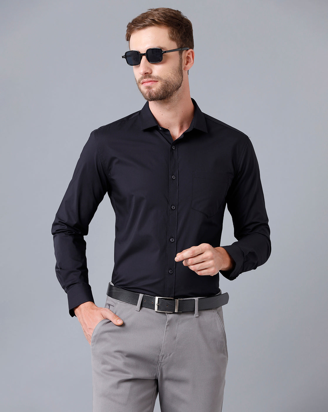 Men Solid Formal Black Shirt