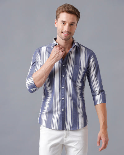 BLUE AND WHITE STRIPED SHIRT