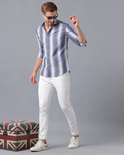 BLUE AND WHITE STRIPED SHIRT
