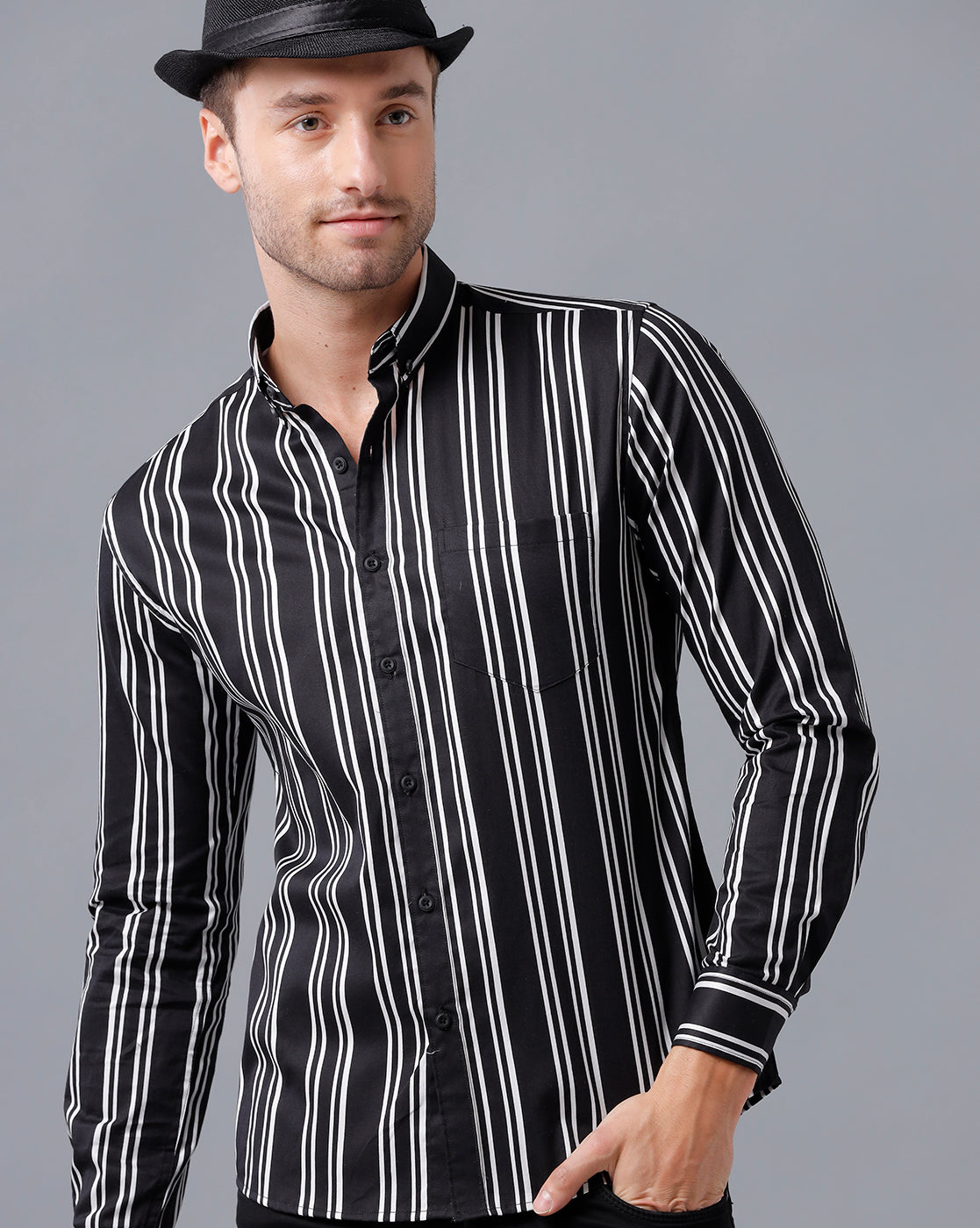 Black and white striped shirt mens