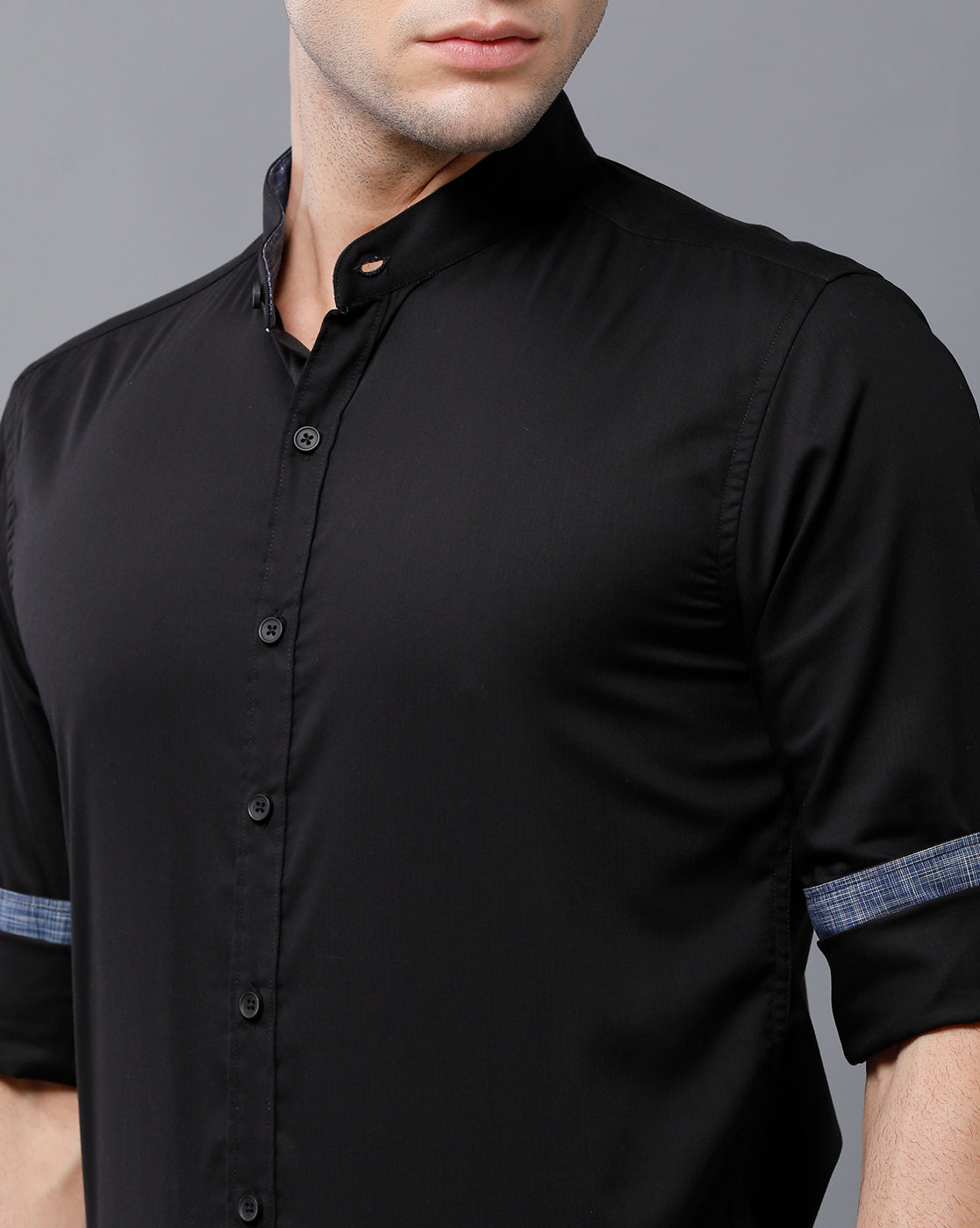 Black mandarin collar shirt