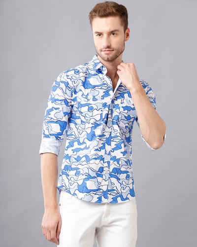 Blue and white print shirt
