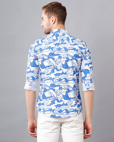 Blue and white print shirt