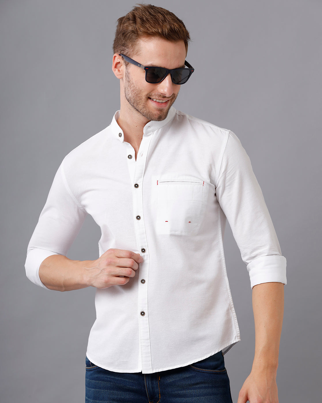 White chinese collar shirt