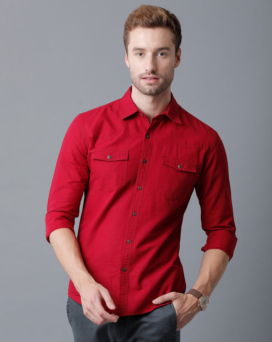 Red dual pocket shirt