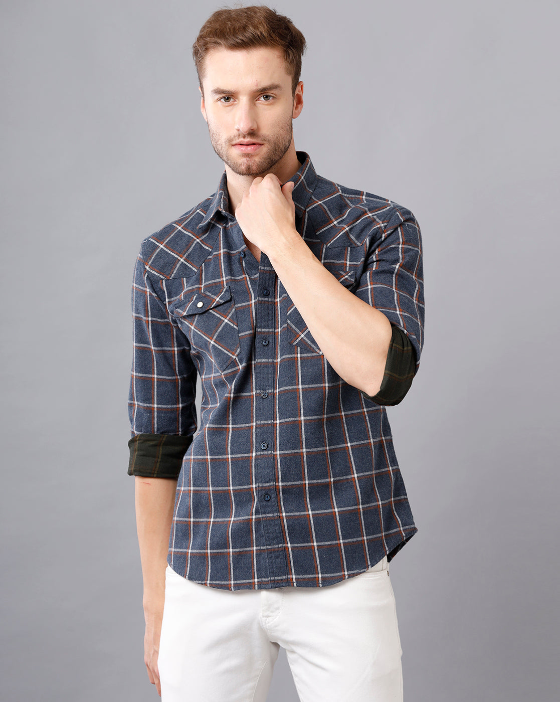 Checked slim fit shirt with patch pocket
