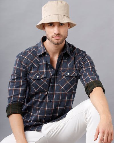 Checked slim fit shirt with patch pocket